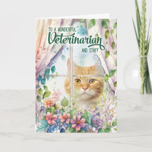 Veterinarian Cat in a Spring Botanicals Thank You Card (Front)