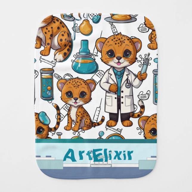 Veterinarian Cheetah Print Baby Burp Cloth (Front)