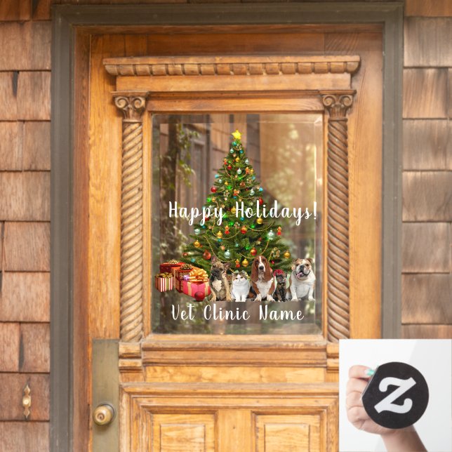  Veterinarian Christmas Tree & Cats & Dogs Window Cling (Home Door)