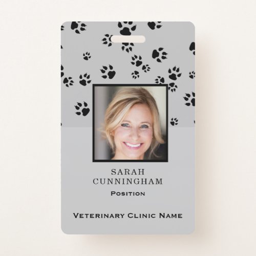 Veterinarian Clinic Cute Paw Print Photo ID Badge