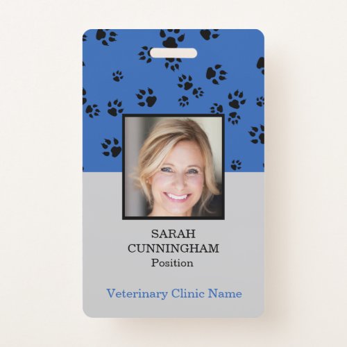 Veterinarian Clinic Paw Print Blue Photo ID Badge