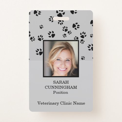 Veterinarian Clinic Paw Print Photo ID Badge