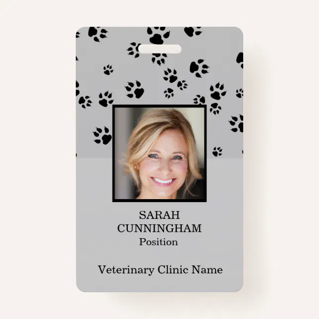 Veterinarian Clinic Paw Print Photo ID Badge | Zazzle