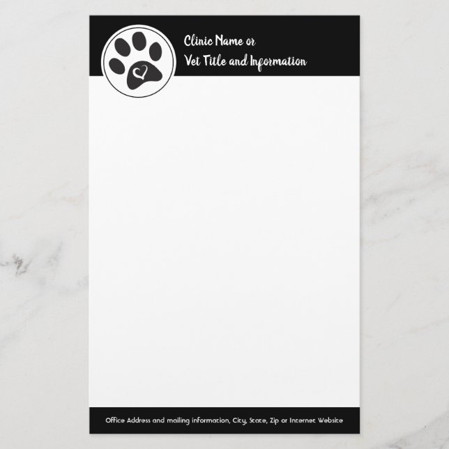 Veterinarian Clinic Personalized Paw Print Stationery (Front)