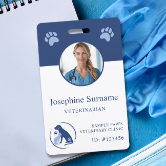 Veterinarian Clinic Photo ID Blue Dog And Cat Logo Badge