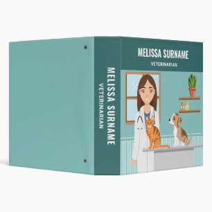Veterinarian Clinic Vet Doctor Woman Custom Name 3 Ring Binder