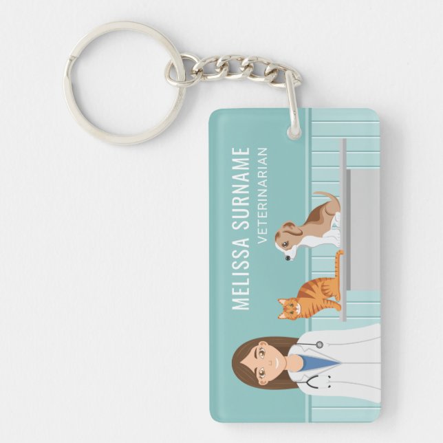 Veterinarian Clinic Vet Doctor Woman Custom Name Keychain (Front)