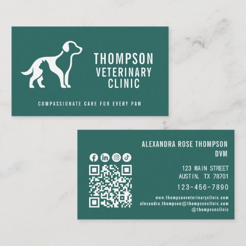 Veterinarian Clinic Vet Pet Qr Code Social Icon Business Card