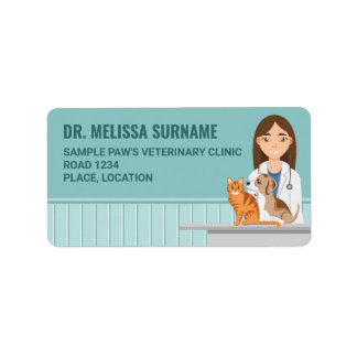 Veterinarian Clinic Vet Woman Pet Animal Doctor Label