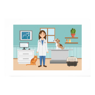 Veterinarian Clinic Vet Woman With Cat And Puppy Poster