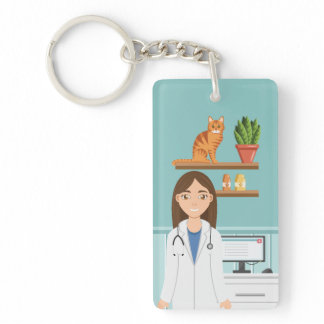 Veterinarian Clinic Vet Woman With Orange Cat Keychain