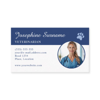 Veterinarian Custom Photo Template With Blue Paw Business Card