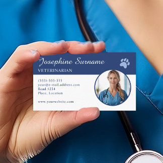 Veterinarian Custom Photo Template With Blue Paw Business Card