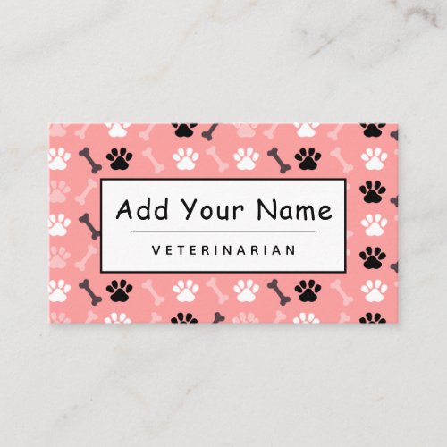 Veterinarian Cute Paw Bone Pretty Pattern Vet Business Card