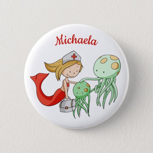 Veterinarian Doctor Mermaid with Octopuses Custom Button