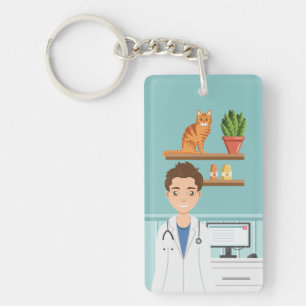Veterinarian Doctor Vet Clinic Man With Cute Cat Keychain