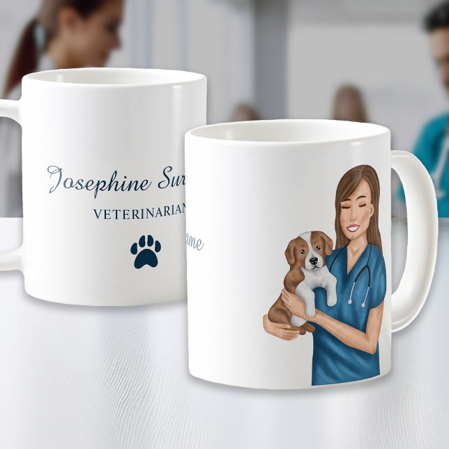 Veterinarian Doctor Vet Holding Puppy Custom Name Coffee Mug (Creator Uploaded)