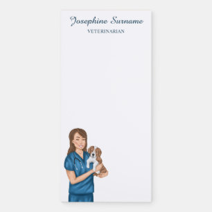 Veterinarian Doctor Vet Holding Puppy Custom Name Magnetic Notepad