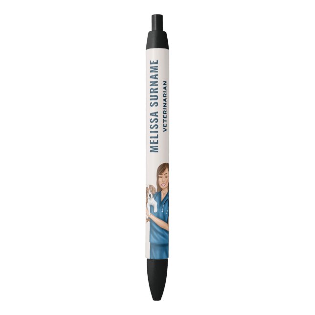 Veterinarian Doctor Vet Holding Puppy Custom Name Pen (Front Vertical)