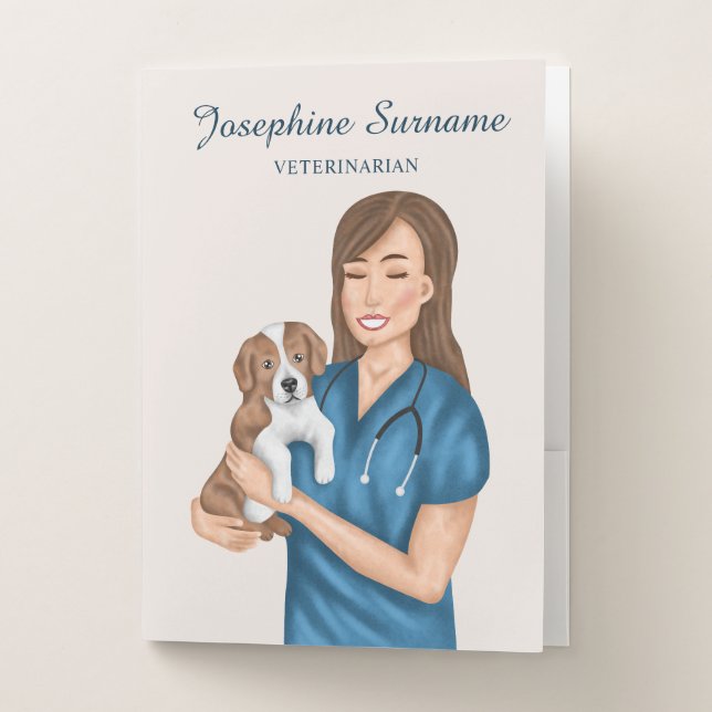 Veterinarian Doctor Vet Holding Puppy Custom Name Pocket Folder (Front)