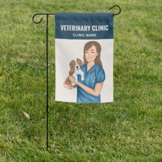 Veterinarian Doctor Vet Woman Custom Clinic Name Garden Flag