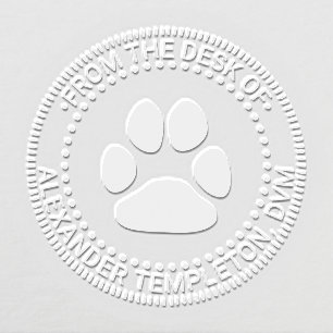 Veterinarian Dog Paw Print “From the desk of” Name Embosser