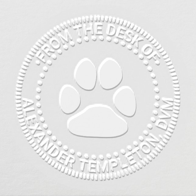 Veterinarian Dog Paw Print “From the desk of” Name Embosser (Design)