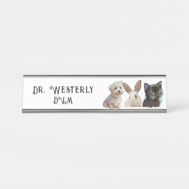 Veterinarian DVM Dog Cat Bunny Desk Name Plate (Front)