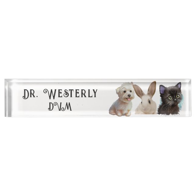 Veterinarian DVM Dog Cat Bunny Desk Name Plate (Front)