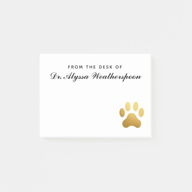 Veterinarian Faux Gold Foil Pawprint Personalized Post-it Notes (Front)