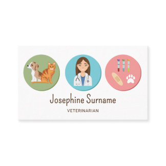 Veterinarian Girl And Pets With Vet Stuff Colorful Business Card
