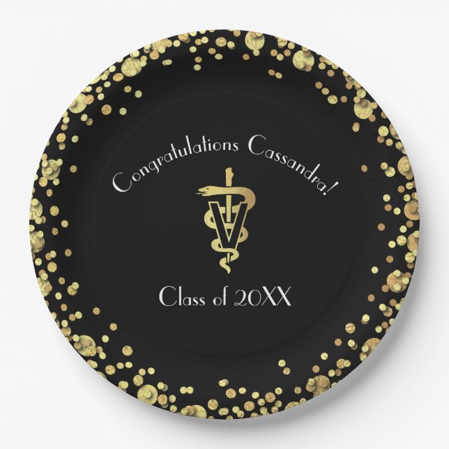 Veterinarian Gold Graduation Paper Plates (Front)