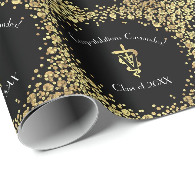 Veterinarian Gold Graduation Wrapping Paper (Roll Corner)
