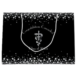 Veterinarian Graduation Black Silver Large Gift Bag