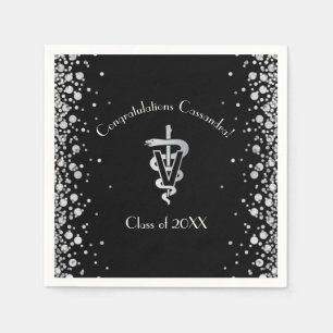 Veterinarian Graduation Black Silver Napkins