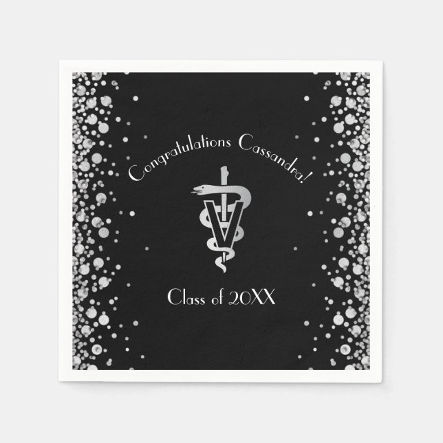 Veterinarian Graduation Black Silver Napkins (Front)