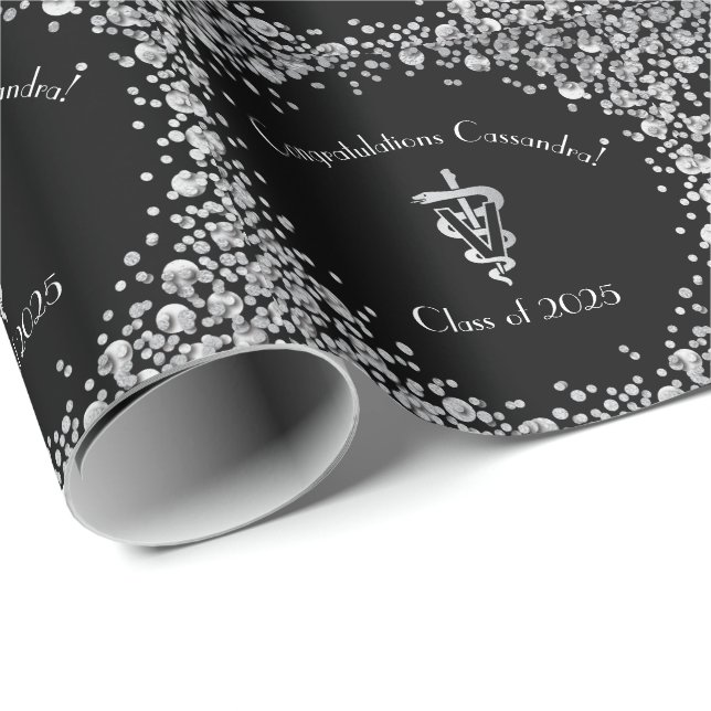 Veterinarian Graduation Black Silver Wrapping Paper (Roll Corner)