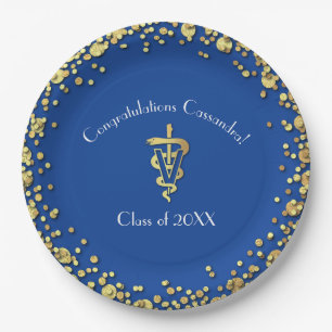 Veterinarian Graduation Blue Gold Paper Plates