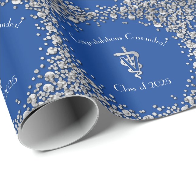 Veterinarian Graduation Blue Silver Wrapping Paper (Roll Corner)