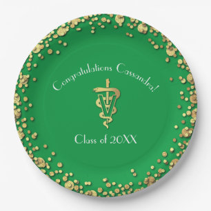 Veterinarian Graduation Green Gold Paper Plates
