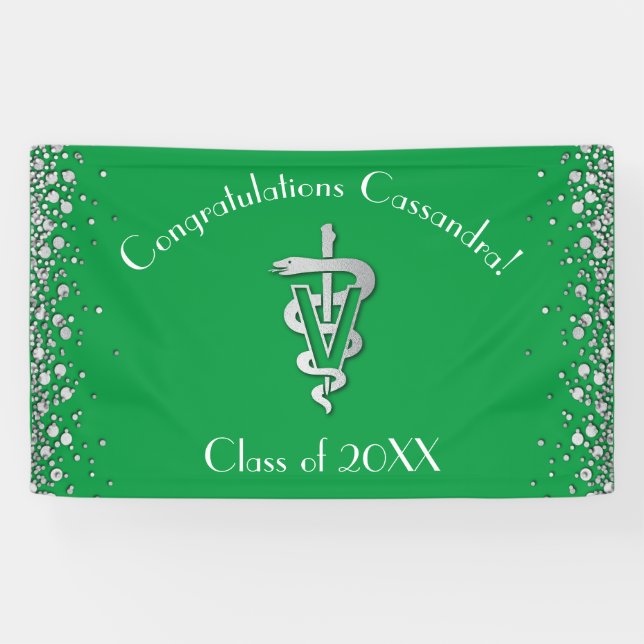 Veterinarian Graduation Green Silver Banner (Horizontal)