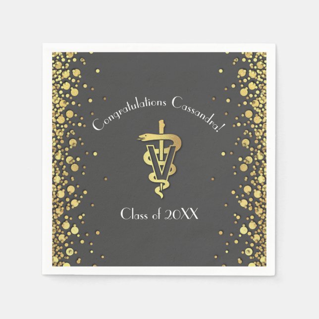 Veterinarian Graduation Grey Gold Napkins (Front)