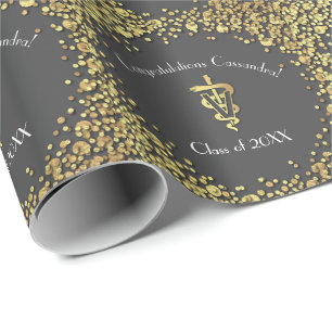 Veterinarian Graduation Grey Gold Wrapping Paper
