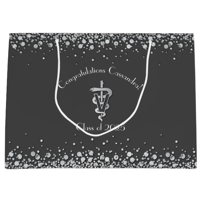 Veterinarian Graduation Grey Silver Large Gift Bag (Front)