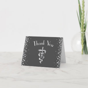 Veterinarian Graduation Grey Silver Letterpress Thank You Card