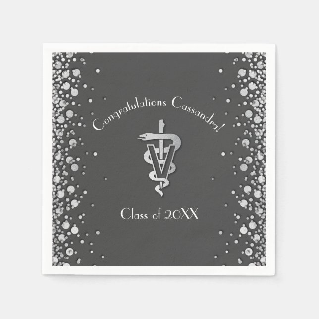 Veterinarian Graduation Grey Silver Napkins (Front)