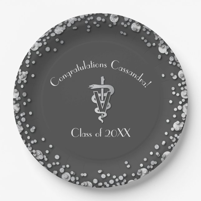 Veterinarian Graduation Grey Silver Paper Plates (Front)