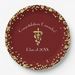 Veterinarian Graduation Maroon Gold Paper Plates