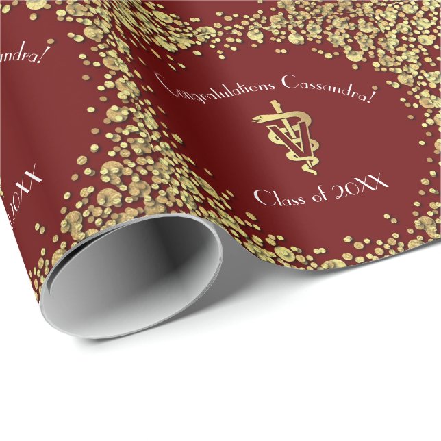 Veterinarian Graduation Maroon Gold  Wrapping Paper (Roll Corner)