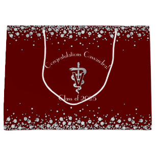 Veterinarian Graduation Maroon Silver Large Gift Bag
